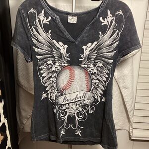 Women's Graphic Baseball Tee with Bling!! Batter-Up!